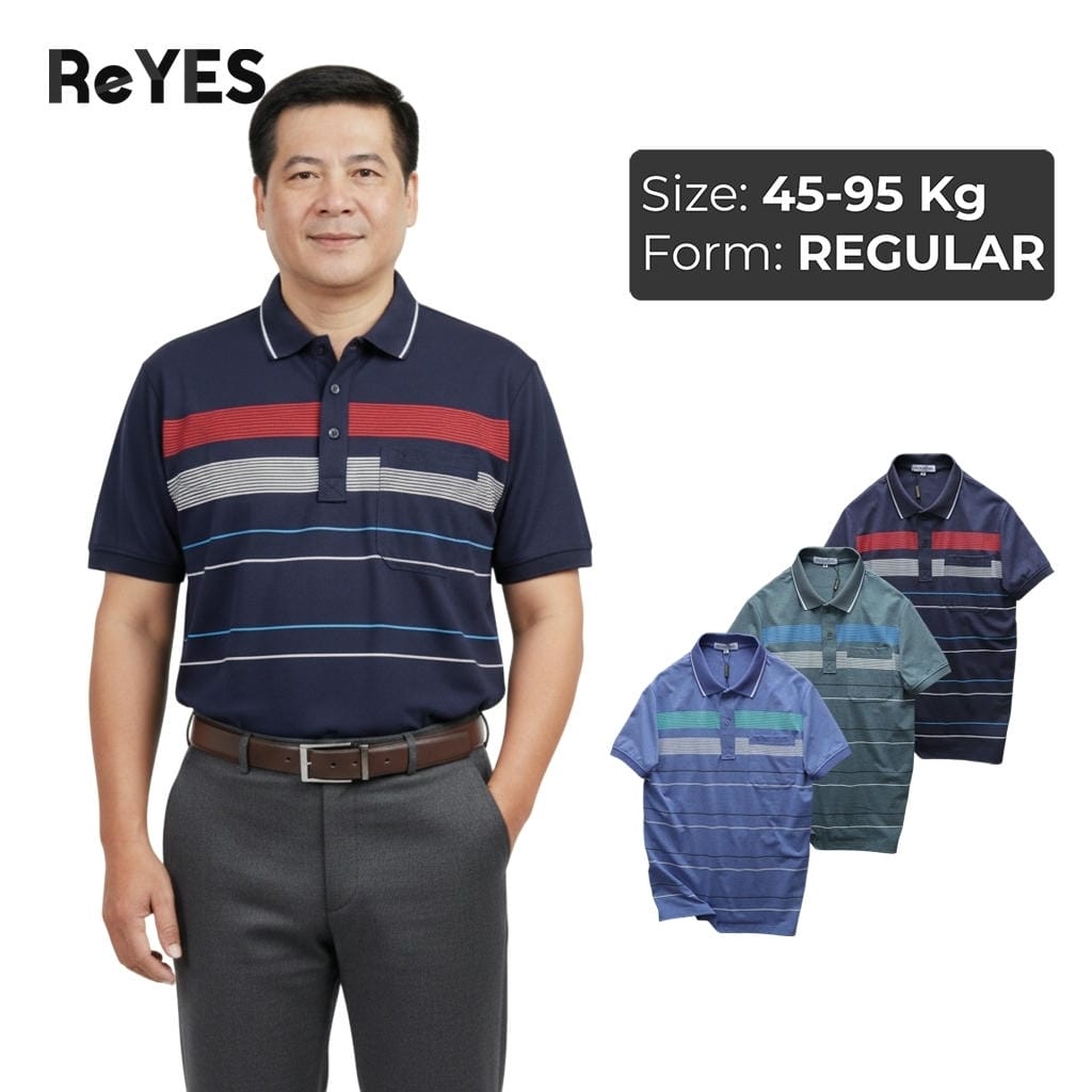 Áo polo nam trung niên kẻ sọc có túi – Cotton thoáng mát, form rộng che bụng, big size ReYES RCP006, có big size
