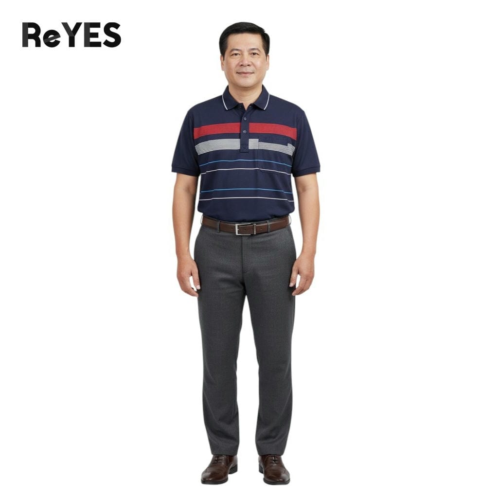 Alternative view of Áo polo nam trung niên kẻ sọc có túi – Cotton thoáng mát, form rộng che bụng, big size ReYES RCP006, có big size