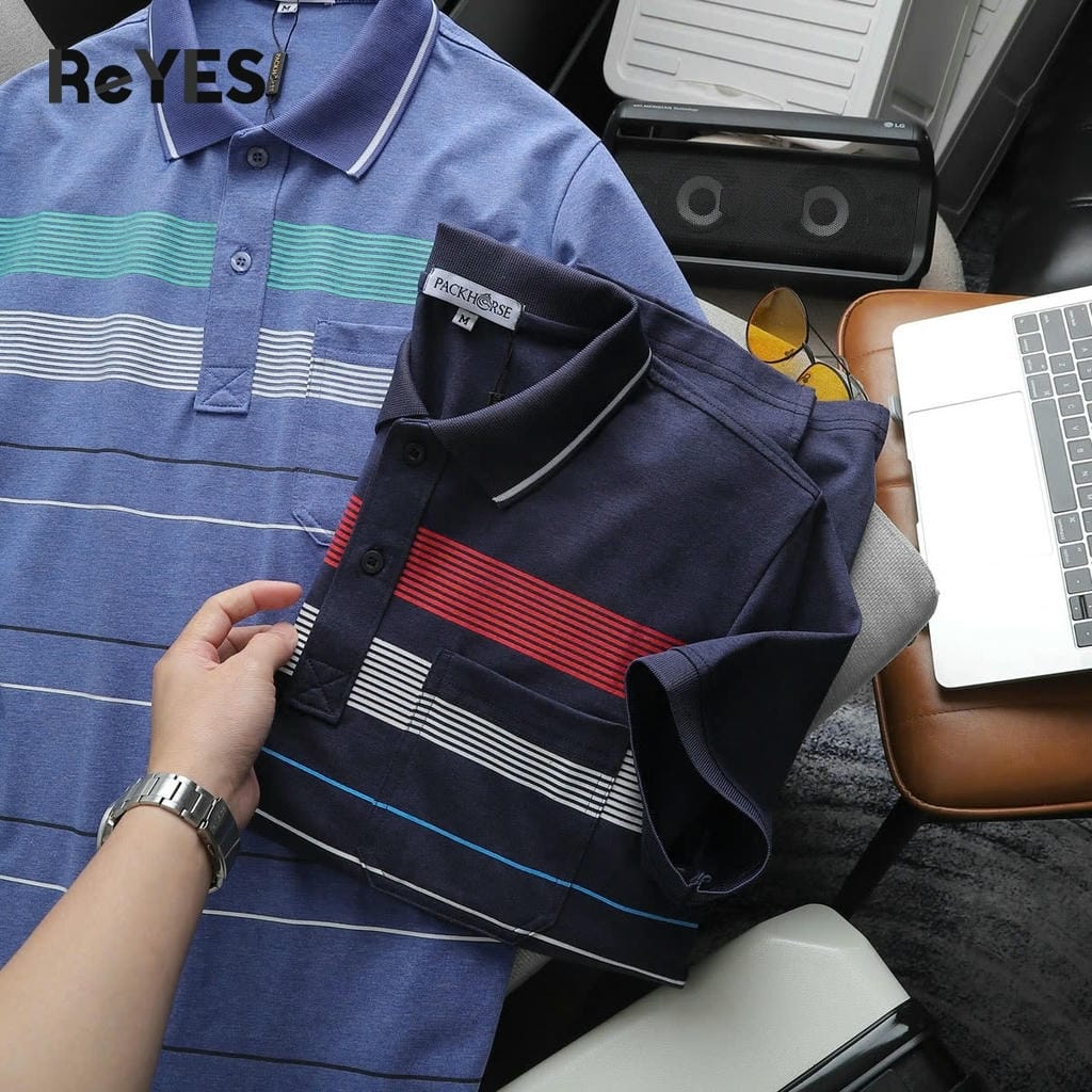 Áo polo nam trung niên kẻ sọc có túi – Cotton thoáng mát, form rộng che bụng, big size ReYES RCP006, có big size - Ảnh 5