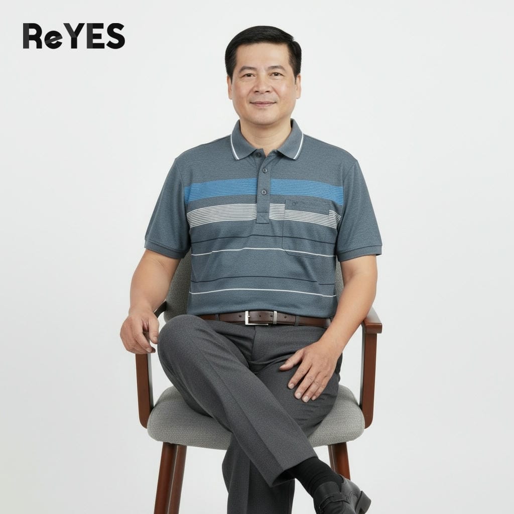 Áo polo nam trung niên kẻ sọc có túi – Cotton thoáng mát, form rộng che bụng, big size ReYES RCP006, có big size - Ảnh 6