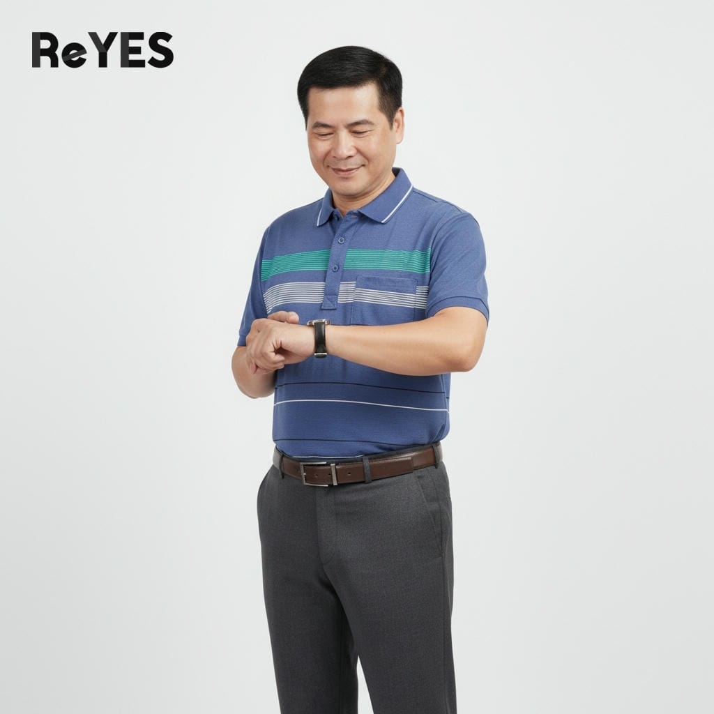 Áo polo nam trung niên kẻ sọc có túi – Cotton thoáng mát, form rộng che bụng, big size ReYES RCP006, có big size - Ảnh 7