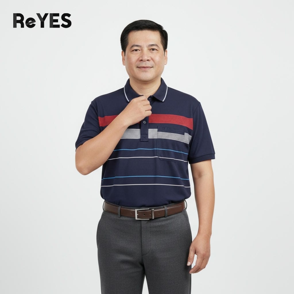 Áo polo nam trung niên kẻ sọc có túi – Cotton thoáng mát, form rộng che bụng, big size ReYES RCP006, có big size - Ảnh 8