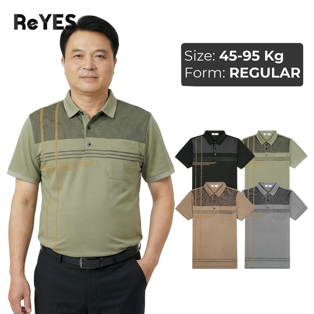 Áo polo nam trung niên Polo ReYES RSP087 vải cá sấu lạnh kẻ sọc có túi ngực, có big size