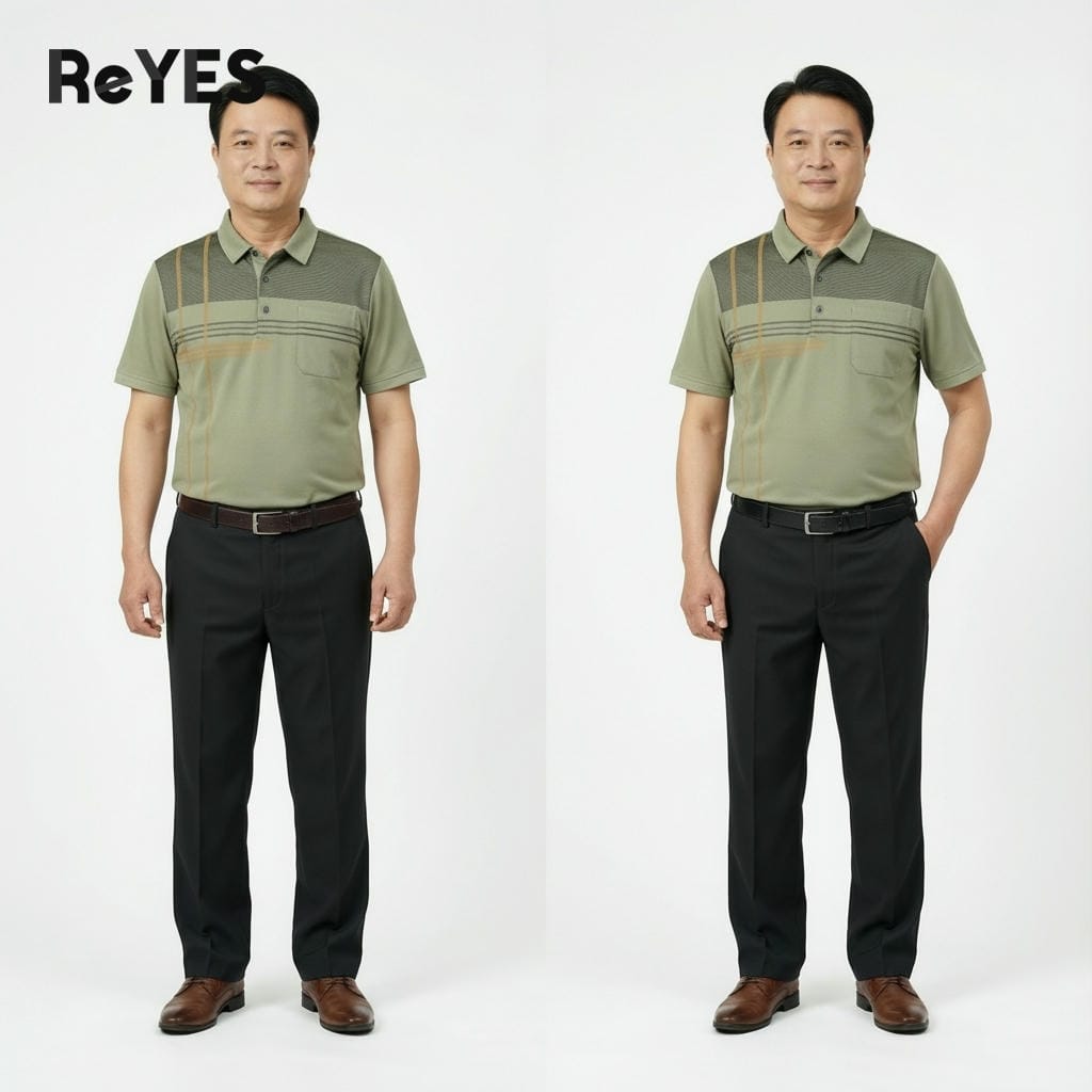 Alternative view of Áo polo nam trung niên Polo ReYES RSP087 vải cá sấu lạnh kẻ sọc có túi ngực, có big size
