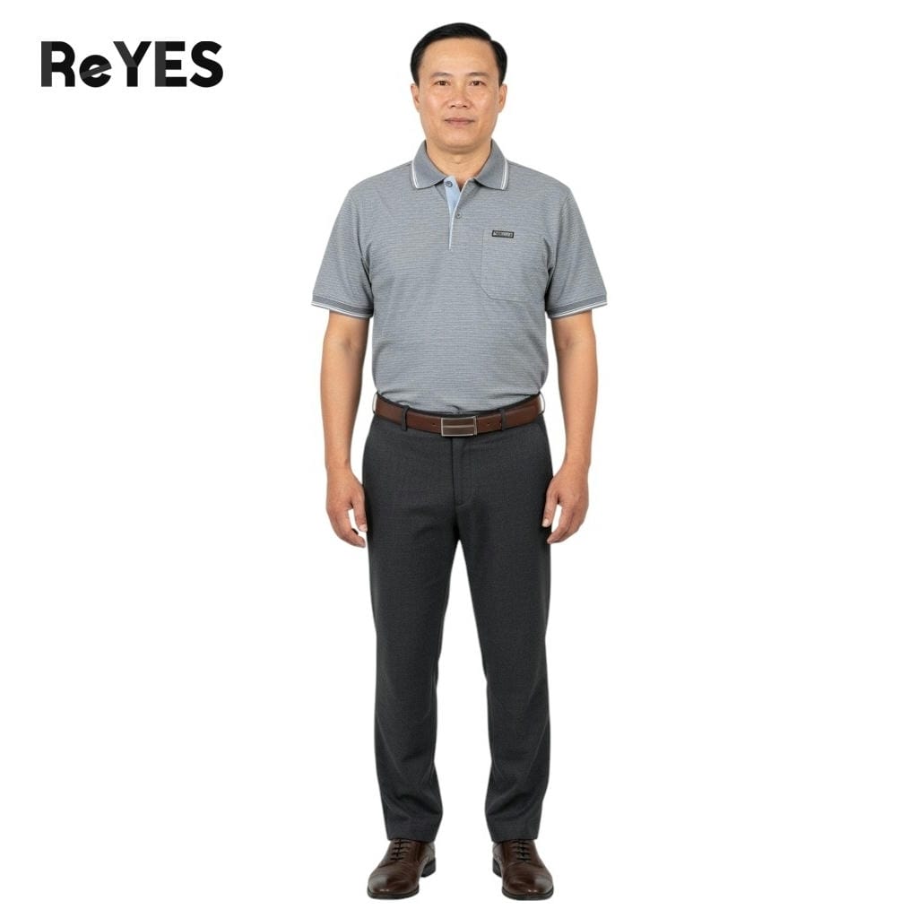 Alternative view of Áo polo nam trung niên sọc nhỏ có túi – cotton cao cấp, thoáng mát cho bố ReYES RCP004 màu xanh, xám, đỏ
