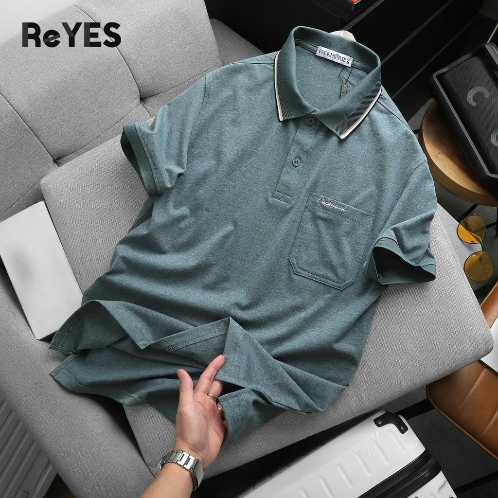 Áo polo nam trung niên trơn cao cấp chất cotton muối có túi, áo thun cho bố lịch lãm ReYES RCP002, có big size - Ảnh 3