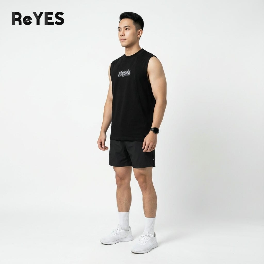 Alternative view of Áo sát nách nam EMO tanktop nam cotton single thoáng mát, form suông dễ phối, áo gym/ở nhà, màu đen trắng ReYES RBL004