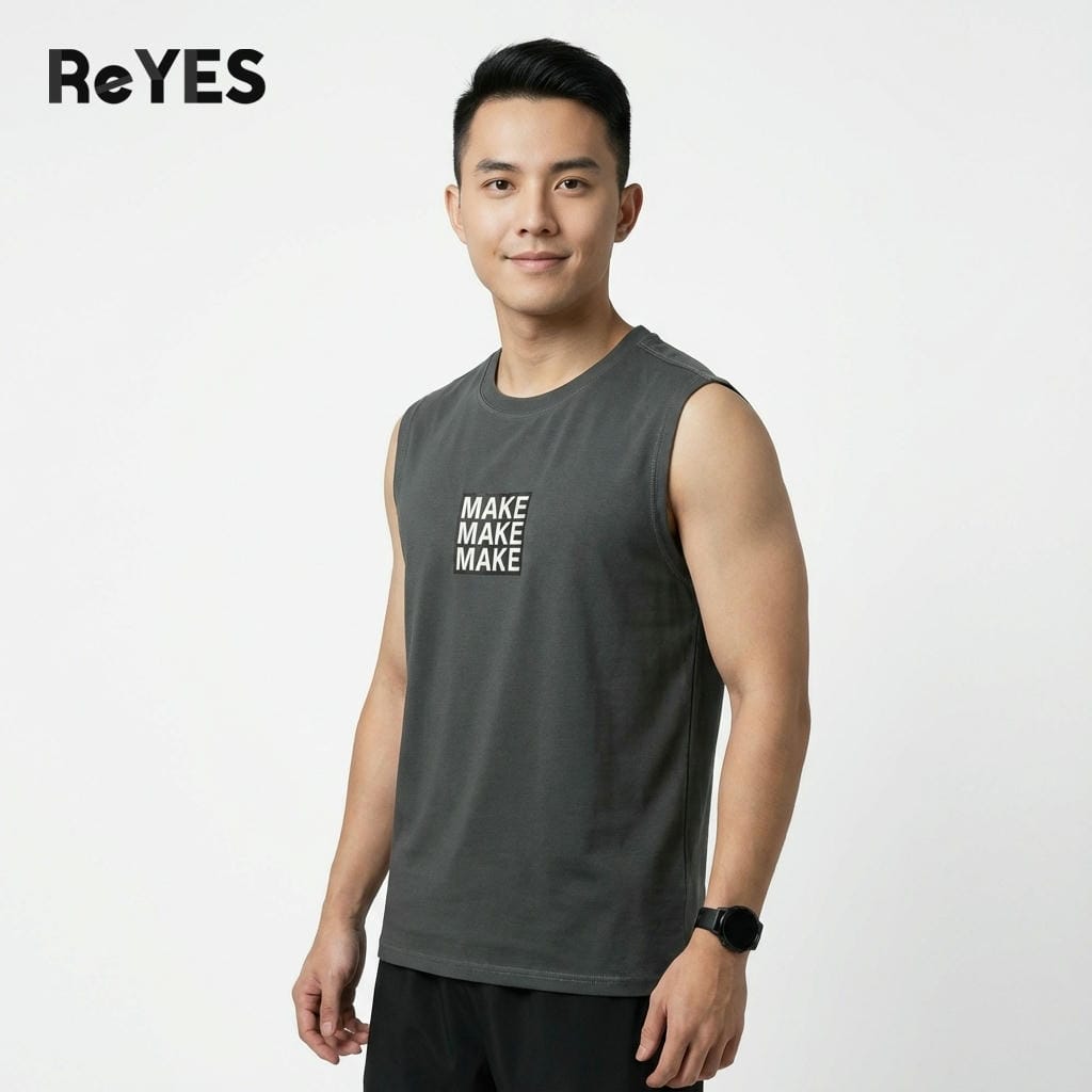 Áo sát nách nam MAKE áo cotton in chữ, áo trơn dễ phối mùa hè, áo gym nam tập luyện/đi chơi M-XXL ReYES RBL003 - Ảnh 3