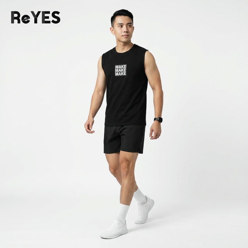 Áo sát nách nam MAKE áo cotton in chữ, áo trơn dễ phối mùa hè, áo gym nam tập luyện/đi chơi M-XXL ReYES RBL003 - Ảnh 4