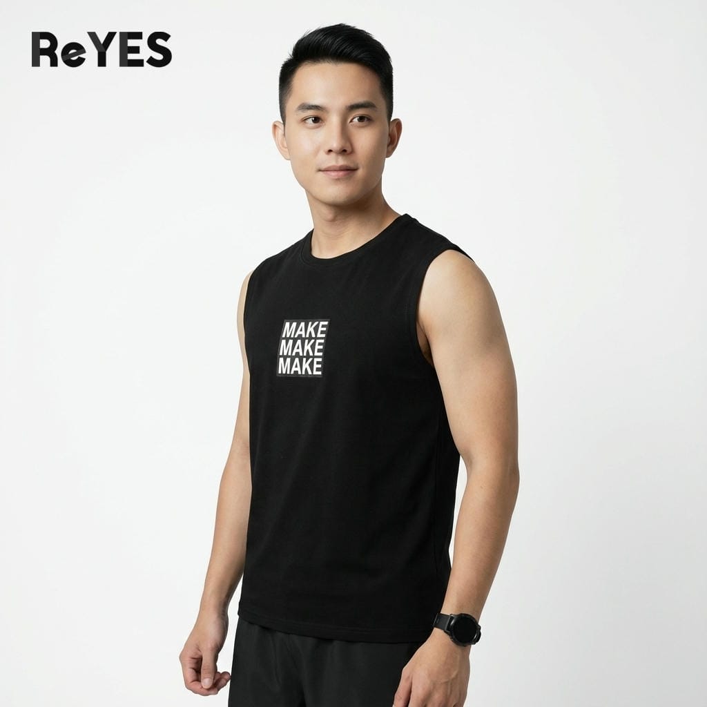 Áo sát nách nam MAKE áo cotton in chữ, áo trơn dễ phối mùa hè, áo gym nam tập luyện/đi chơi M-XXL ReYES RBL003 - Ảnh 5
