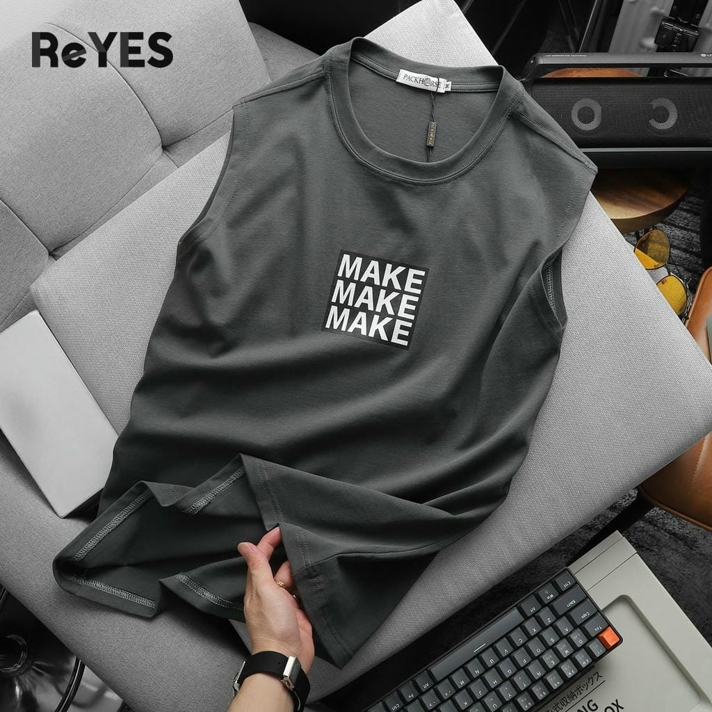 Áo sát nách nam MAKE áo cotton in chữ, áo trơn dễ phối mùa hè, áo gym nam tập luyện/đi chơi M-XXL ReYES RBL003 - Ảnh 6