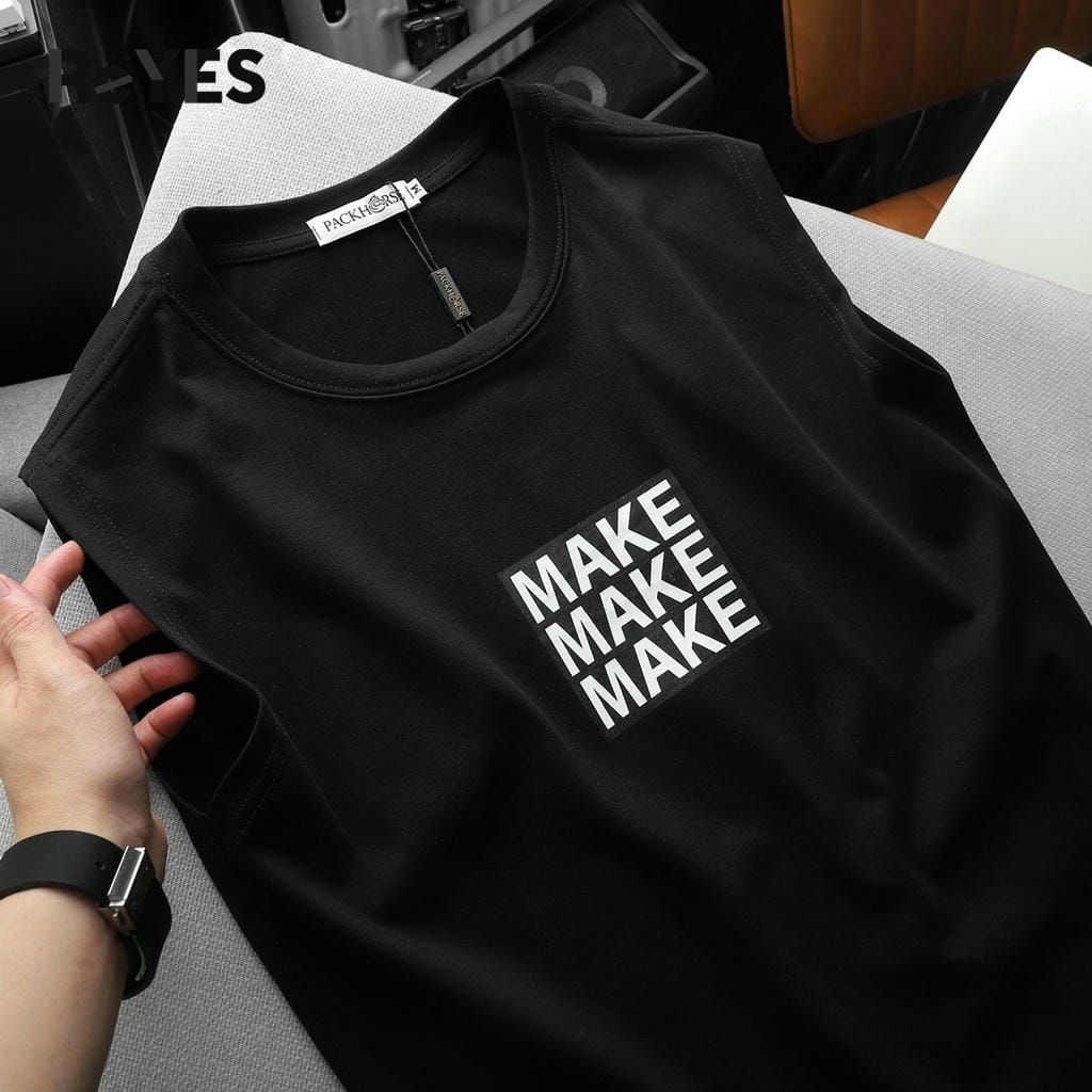 Áo sát nách nam MAKE áo cotton in chữ, áo trơn dễ phối mùa hè, áo gym nam tập luyện/đi chơi M-XXL ReYES RBL003 - Ảnh 7