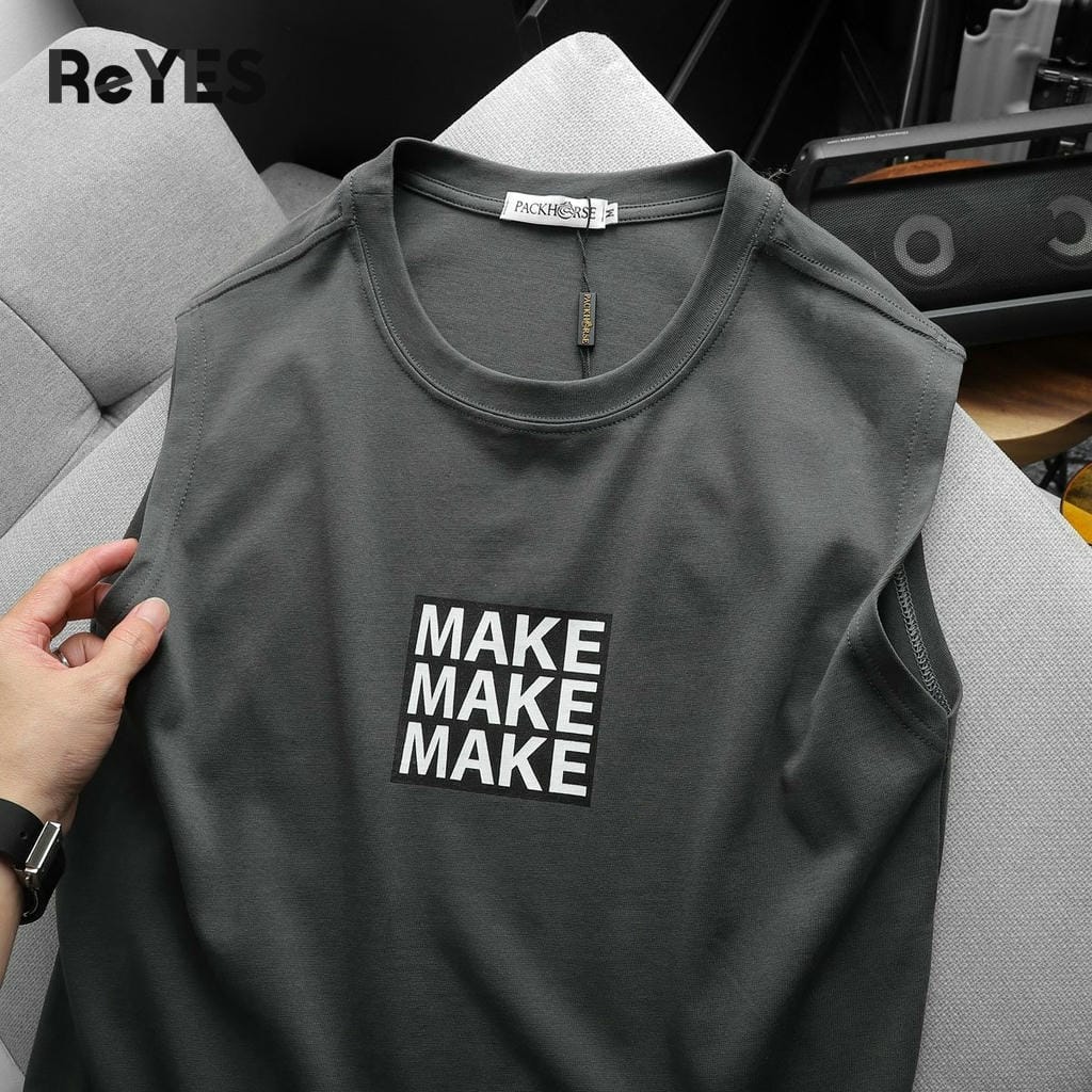 Áo sát nách nam MAKE áo cotton in chữ, áo trơn dễ phối mùa hè, áo gym nam tập luyện/đi chơi M-XXL ReYES RBL003 - Ảnh 8