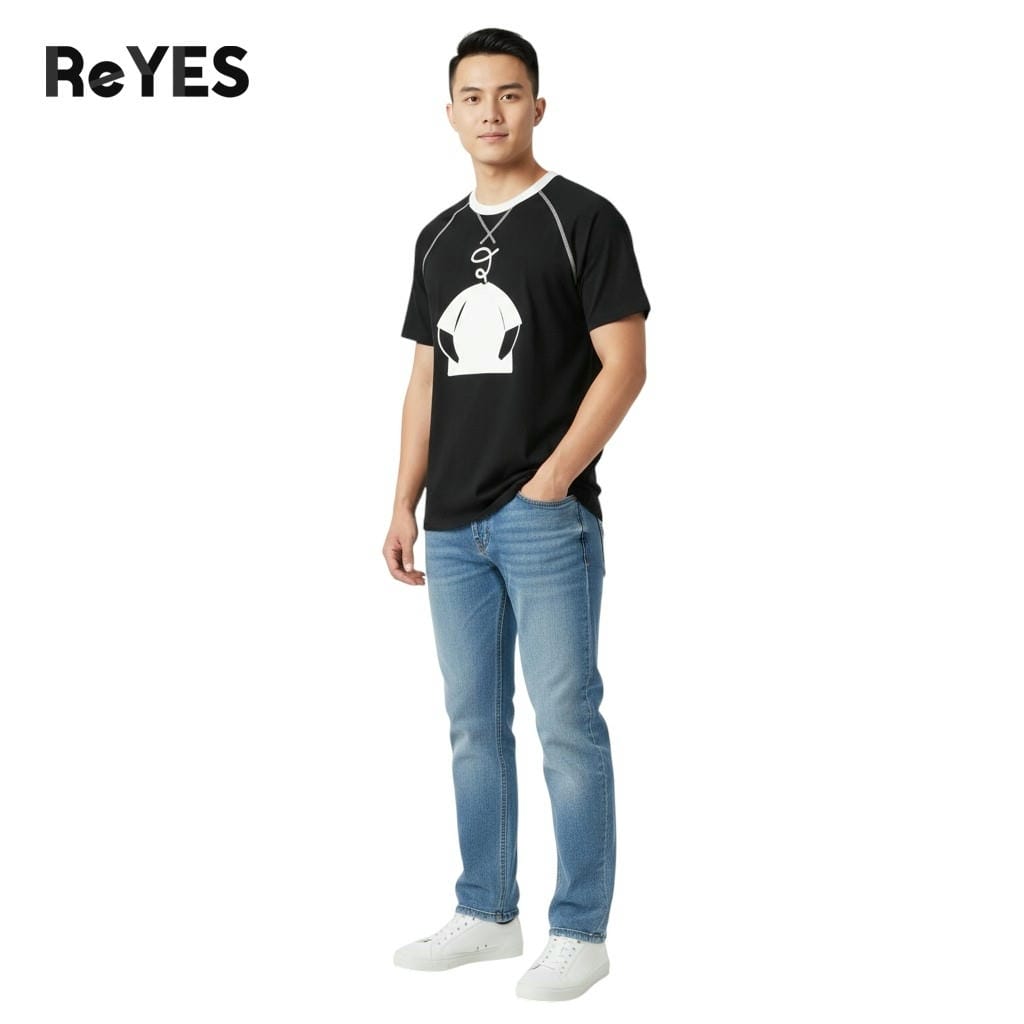Alternative view of Áo thun big size nam ReYES RTX005 cổ tròn chất cotton lụa dẻo co giãn 4 chiều form regular che bụng, màu trắng, đen