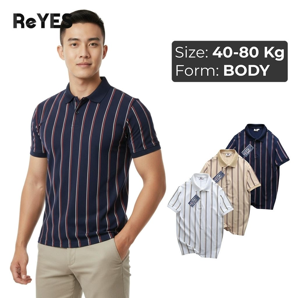 Áo thun nam body có cổ vải cá sấu lạnh ReYES RSB020 in sọc cao cấp, áo phông nam body co giãn 4 chiều tôn dáng cực mát