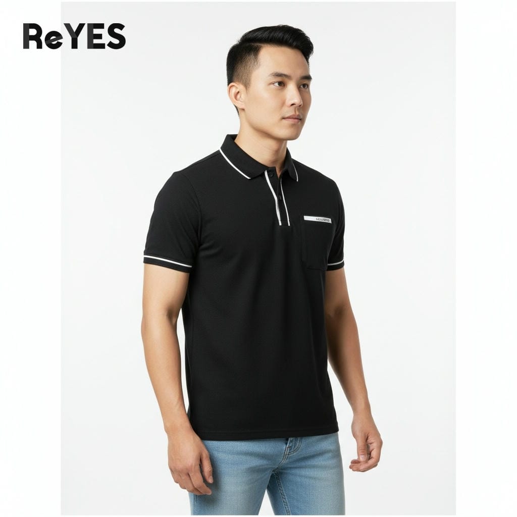 Áo thun nam có cổ polo ReYES RSP010 tay ngắn, chất cá sấu vảy cá dày dặn, có túi ngực tiện lợi, form regular basic - Ảnh 3