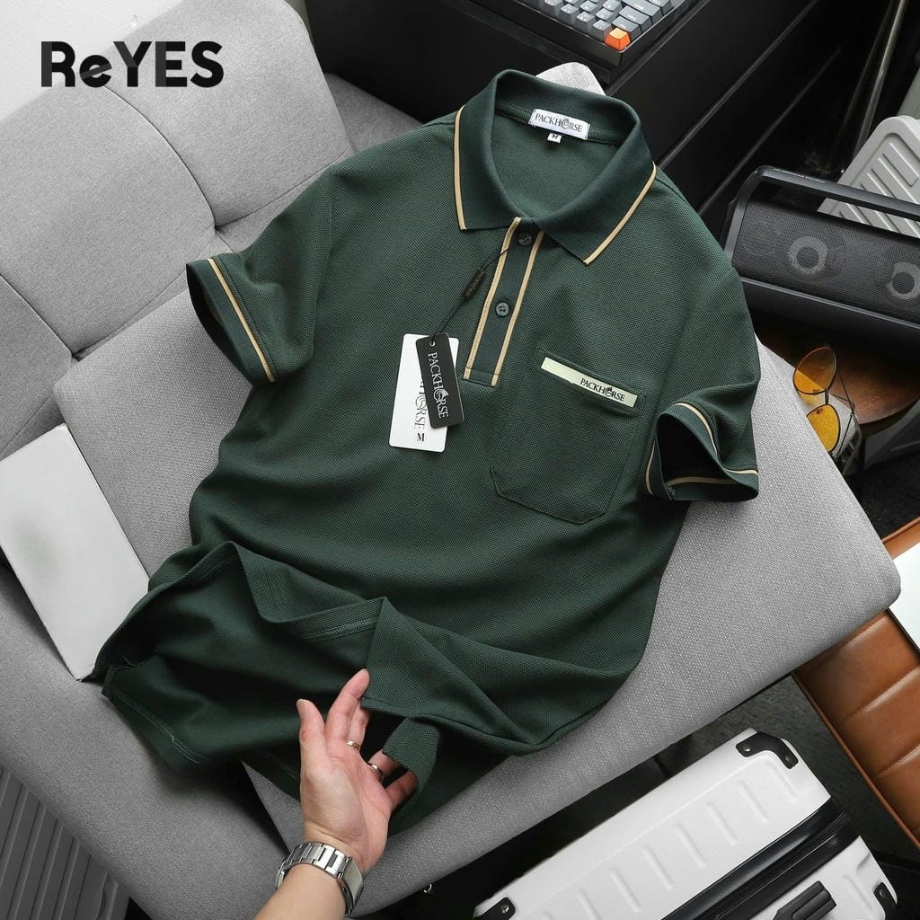 Áo thun nam có cổ polo ReYES RSP010 tay ngắn, chất cá sấu vảy cá dày dặn, có túi ngực tiện lợi, form regular basic - Ảnh 7