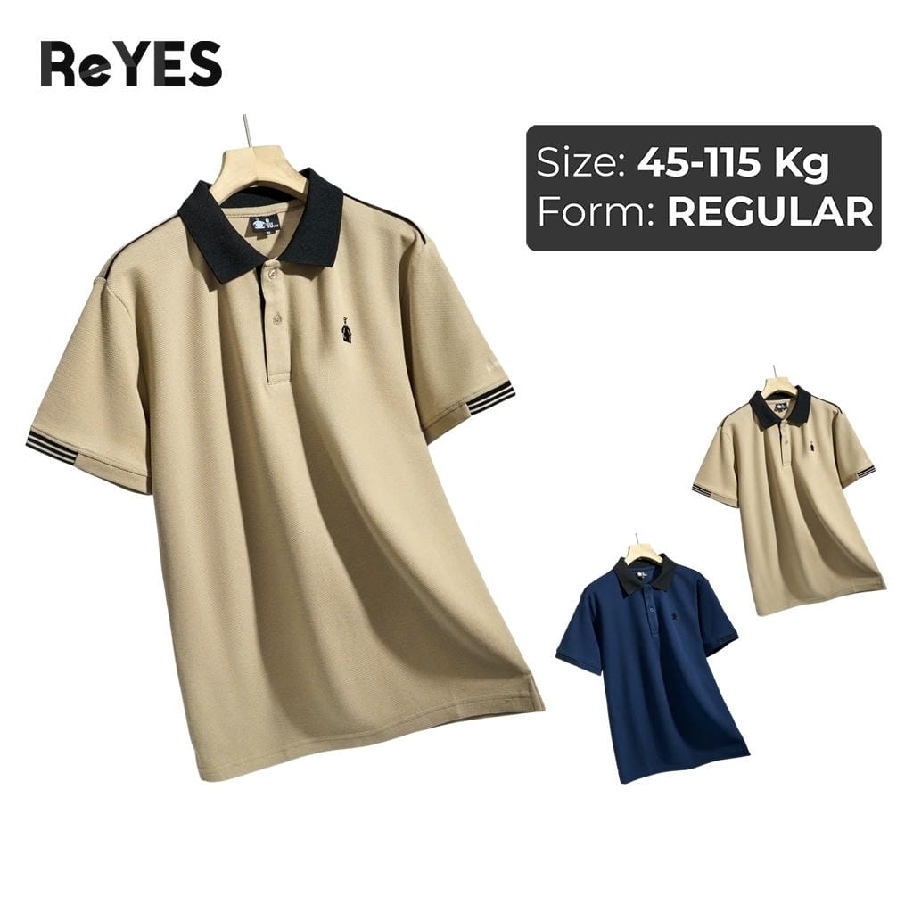 Áo thun nam có cổ polo ReYES RSP012 big size, áo polo nam basic chất cá sấu vảy cá, màu xanh đen, be