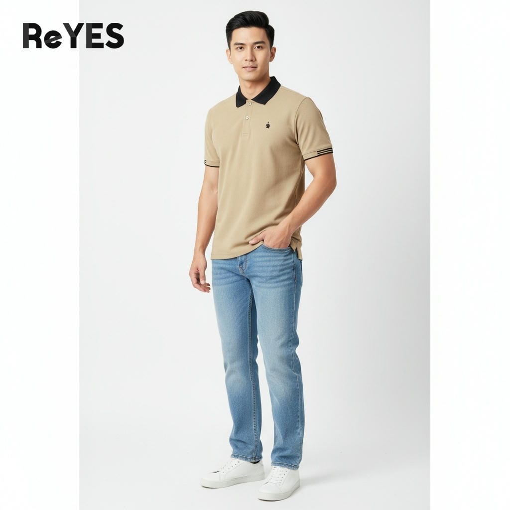Áo thun nam có cổ polo ReYES RSP012 big size, áo polo nam basic chất cá sấu vảy cá, màu xanh đen, be - Ảnh 3