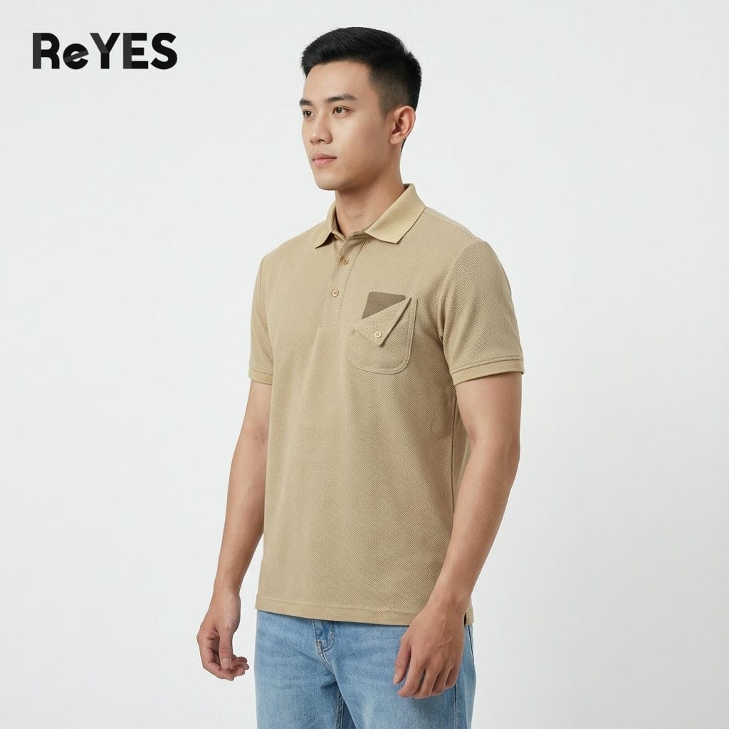 Áo thun nam có cổ polo ReYES RSP052 vải cá sấu dày dặn đứng form, kiểu dáng basic phối túi, mặc đi làm đi chơi - Ảnh 3