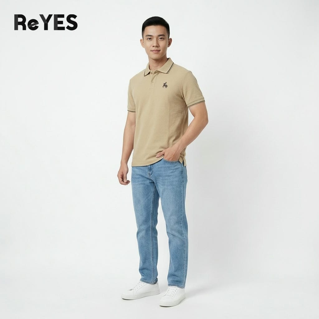 Áo thun nam có cổ polo tay ngắn thêu logo form regular fit trẻ trung công sở ReYES RSP013 - Ảnh 3