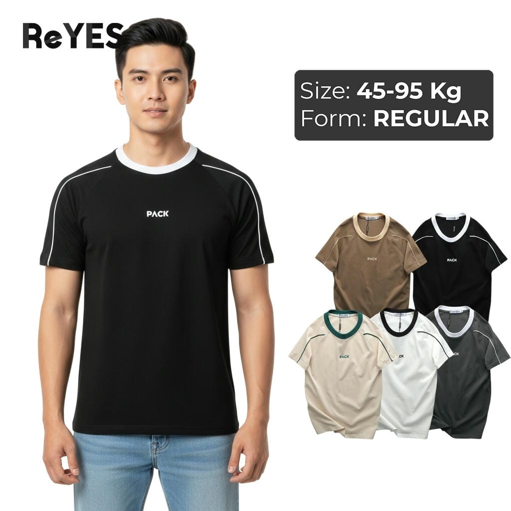Áo thun nam cổ tròn cotton 100% form regular viền vai phối màu trẻ trung dễ phối đồ ReYES RTX013
