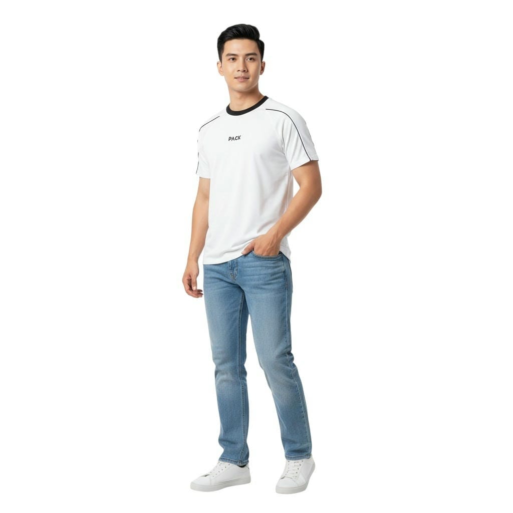 Alternative view of Áo thun nam cổ tròn cotton 100% form regular viền vai phối màu trẻ trung ReYES RTX013
