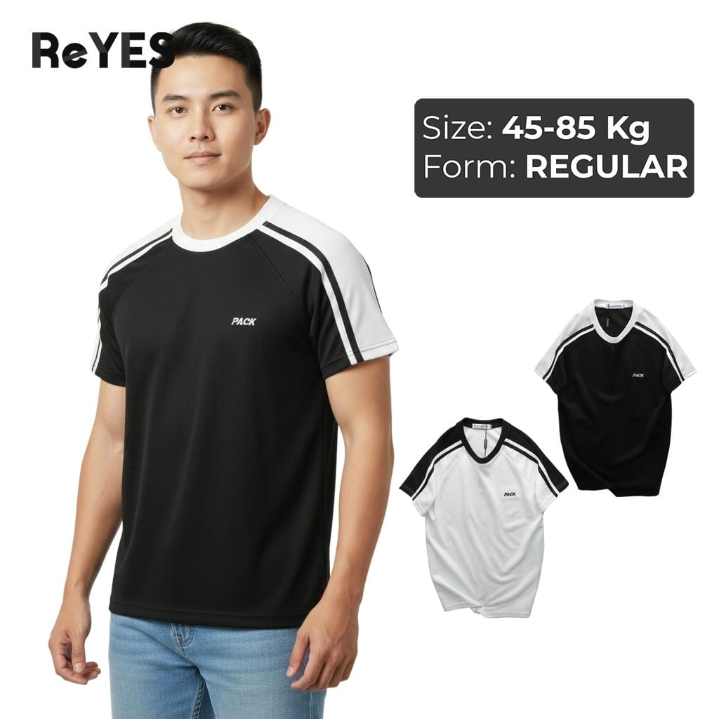 Áo thun nam cổ tròn cotton tổ ong ReYES RTX006 phối tay raglan form regular thoáng mát, màu trắng, đen