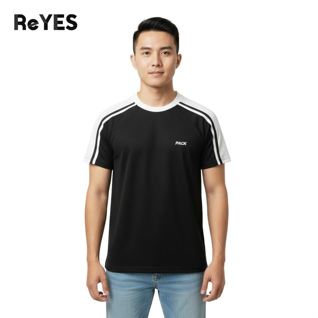 Alternative view of Áo thun nam cổ tròn cotton tổ ong ReYES RTX006 phối tay raglan form regular thoáng mát, màu trắng, đen