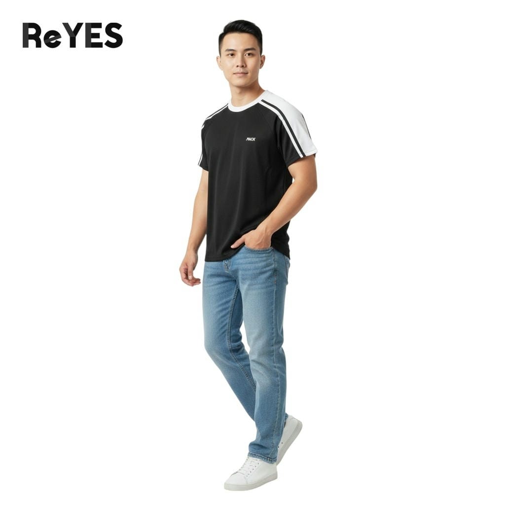 Áo thun nam cổ tròn cotton tổ ong ReYES RTX006 phối tay raglan form regular thoáng mát, màu trắng, đen - Ảnh 3