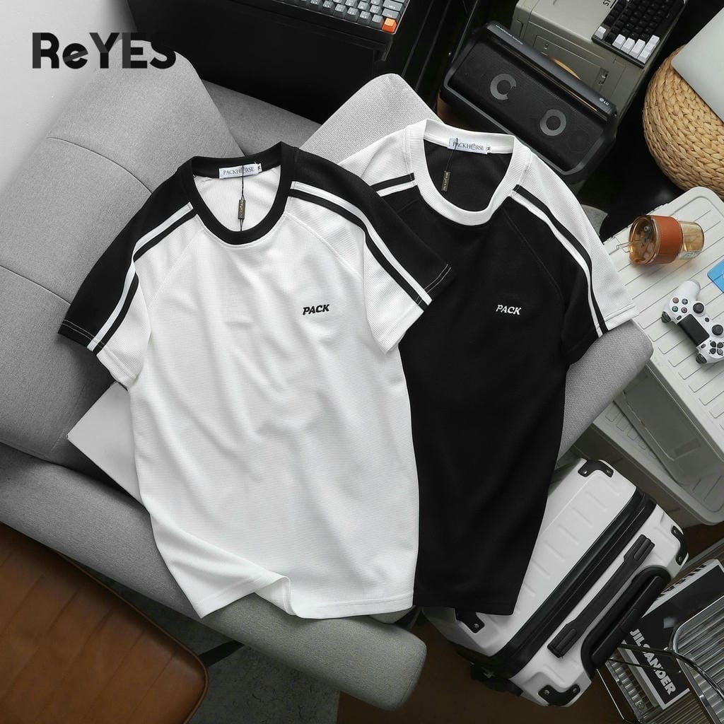 Áo thun nam cổ tròn cotton tổ ong ReYES RTX006 phối tay raglan form regular thoáng mát, màu trắng, đen - Ảnh 4