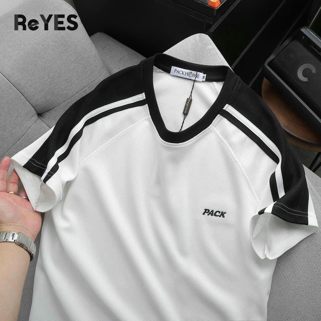 Áo thun nam cổ tròn cotton tổ ong ReYES RTX006 phối tay raglan form regular thoáng mát, màu trắng, đen - Ảnh 7