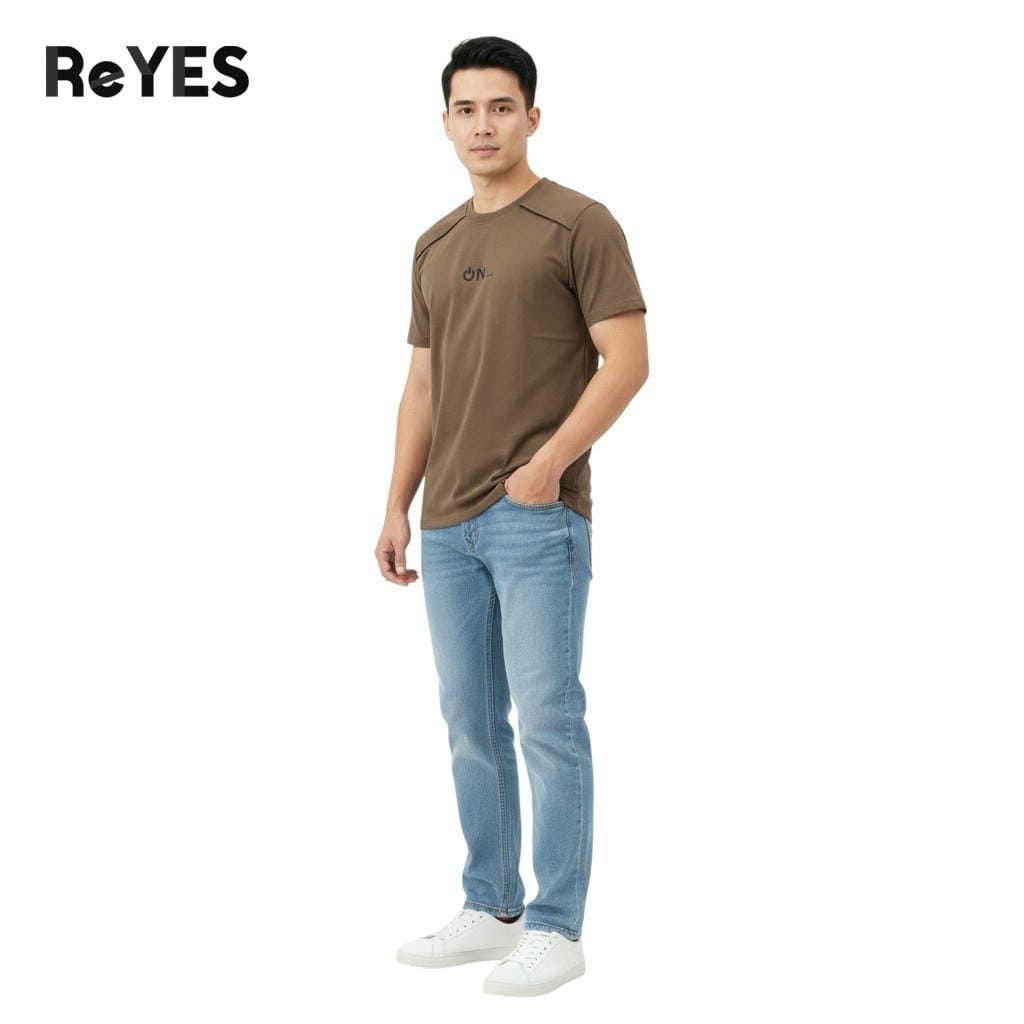 Áo thun nam cổ tròn ReYES RTX019 vải cotton 100% form regular basic thoáng mát, áo phông nam trơn in logo đơn giản đẹp - Ảnh 4