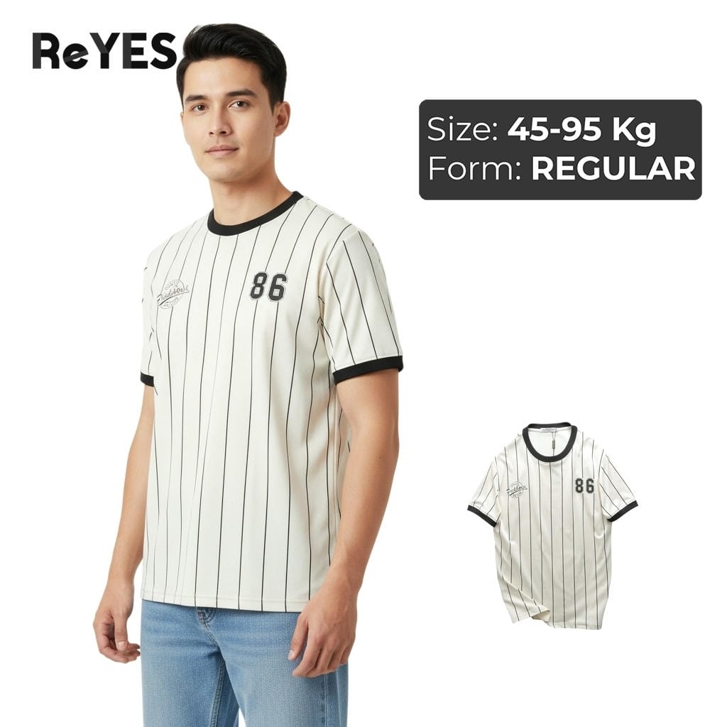 Áo thun nam cổ tròn ReYES RTX020 kẻ sọc vải Cotton CPAU cao cấp form regular hack dáng, có size lớn, big size