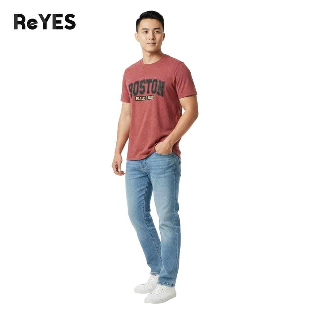 Alternative view of Áo thun nam cổ tròn ReYES RTX024 chất cotton muối 100% form regular thấm hút mồ hôi, màu xanh, nâu, hồng, trắng