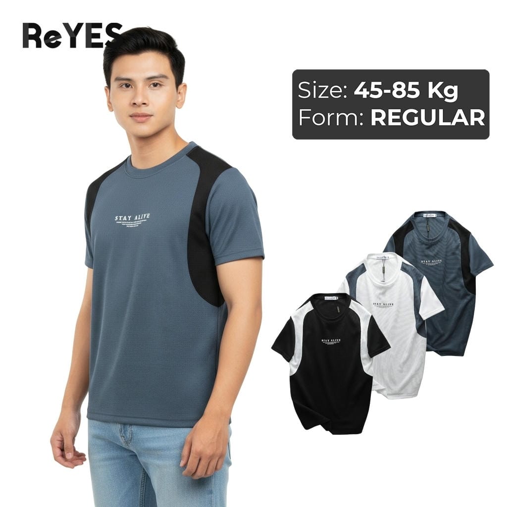 Áo thun nam cổ tròn thun cotton tổ ong ReYES RTX008 phối vai thể thao thoáng mát form regular, màu trắng, đen, xanh