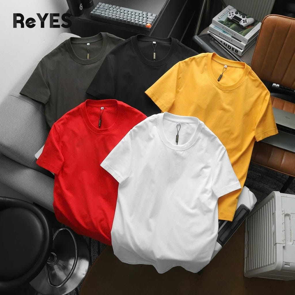 Áo thun nam cổ tròn trơn ReYES RTX021 chất cotton lụa co giãn 4 chiều form regular thấm hút mồ hôi không bai nhão - Ảnh 5