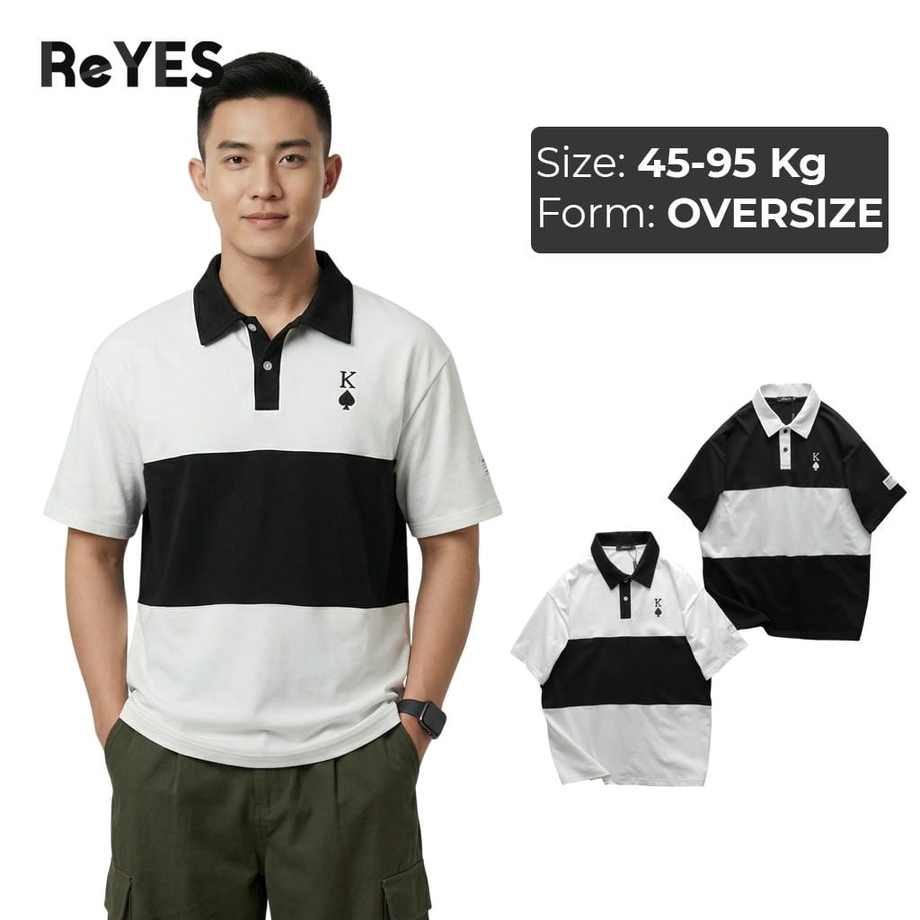 Áo thun nam nữ form rộng cổ polo phối màu trắng/đen, áo phông unisex cotton thấm hút, mặc đôi chụp hình ReYES ROP001