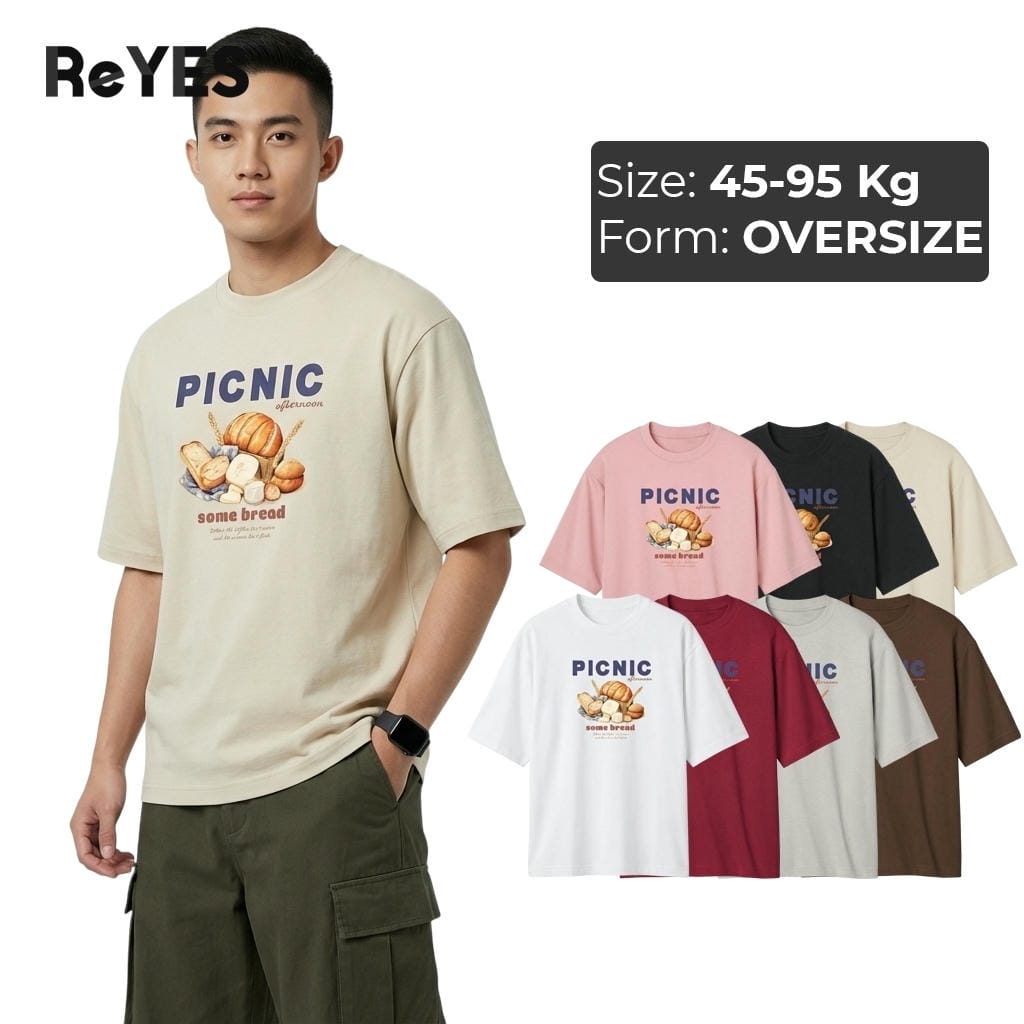 Áo thun nam nữ form rộng tay lỡ PICNIC ReYES ROT006, áo phông unisex cotton khô, nhiều màu, mặc đôi dạo phố chụp ảnh