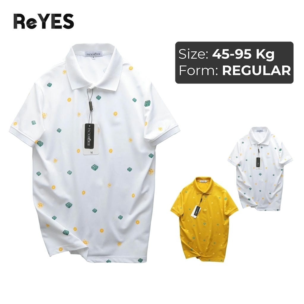 Áo thun nam polo, áo phông có cổ đẹp màu trắng, vàng họa tiết ReYES RSP045 có size lớn, big size