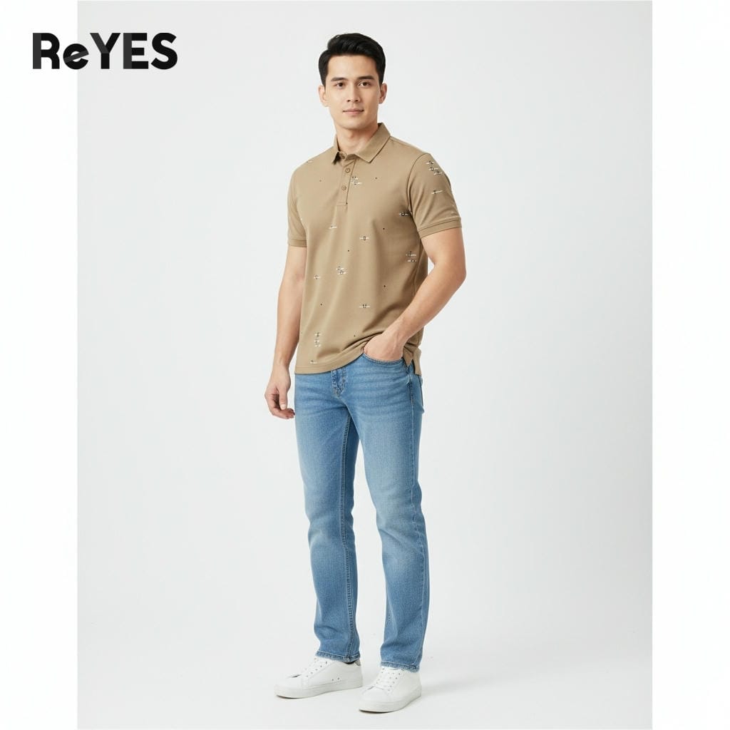 Alternative view of Áo thun nam polo có cổ tay ngắn ReYES RSP083 chất cá sấu lạnh mát mịn chống nhăn thiết kế lịch sự