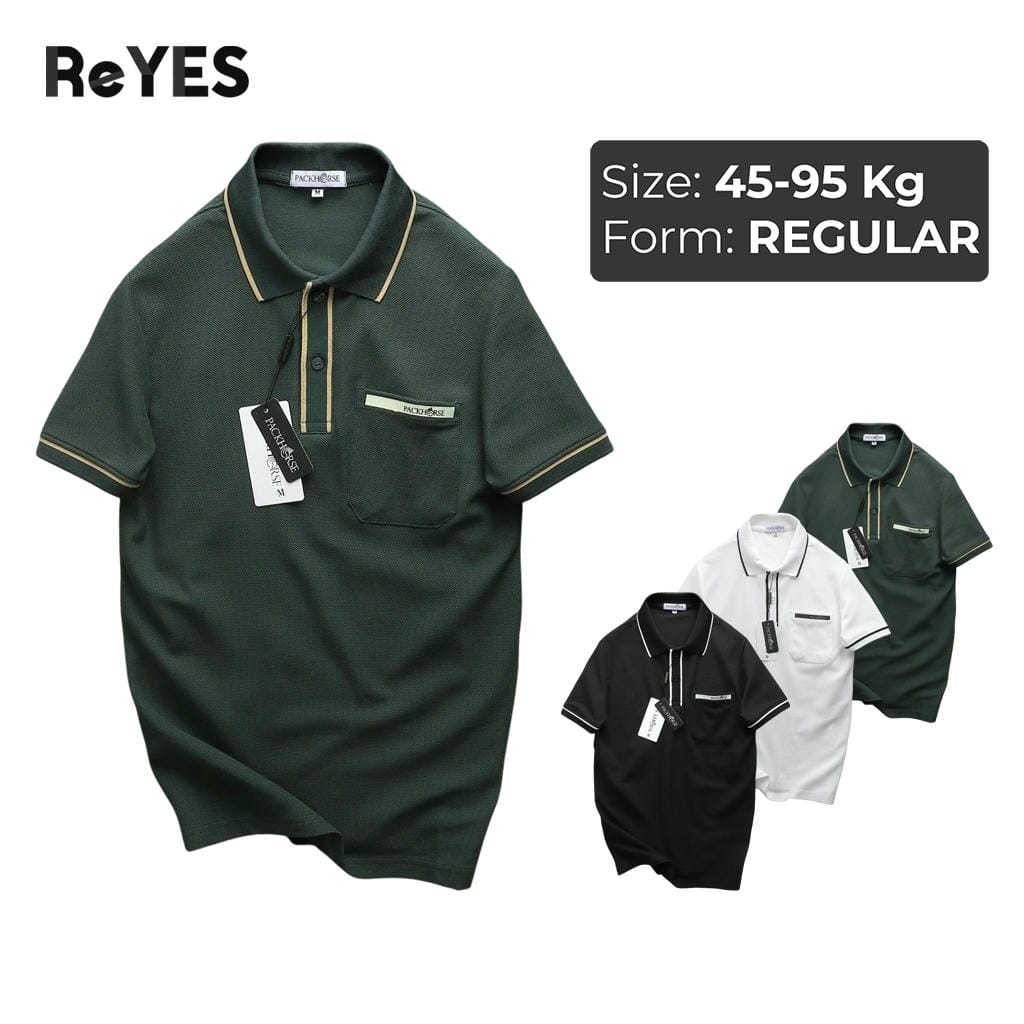 Áo thun nam polo có cổ túi ngực cá sấu vảy cá, mặc công sở dạo phố ReYES RSP010 có big size, màu trắng, đen, xanh rêu