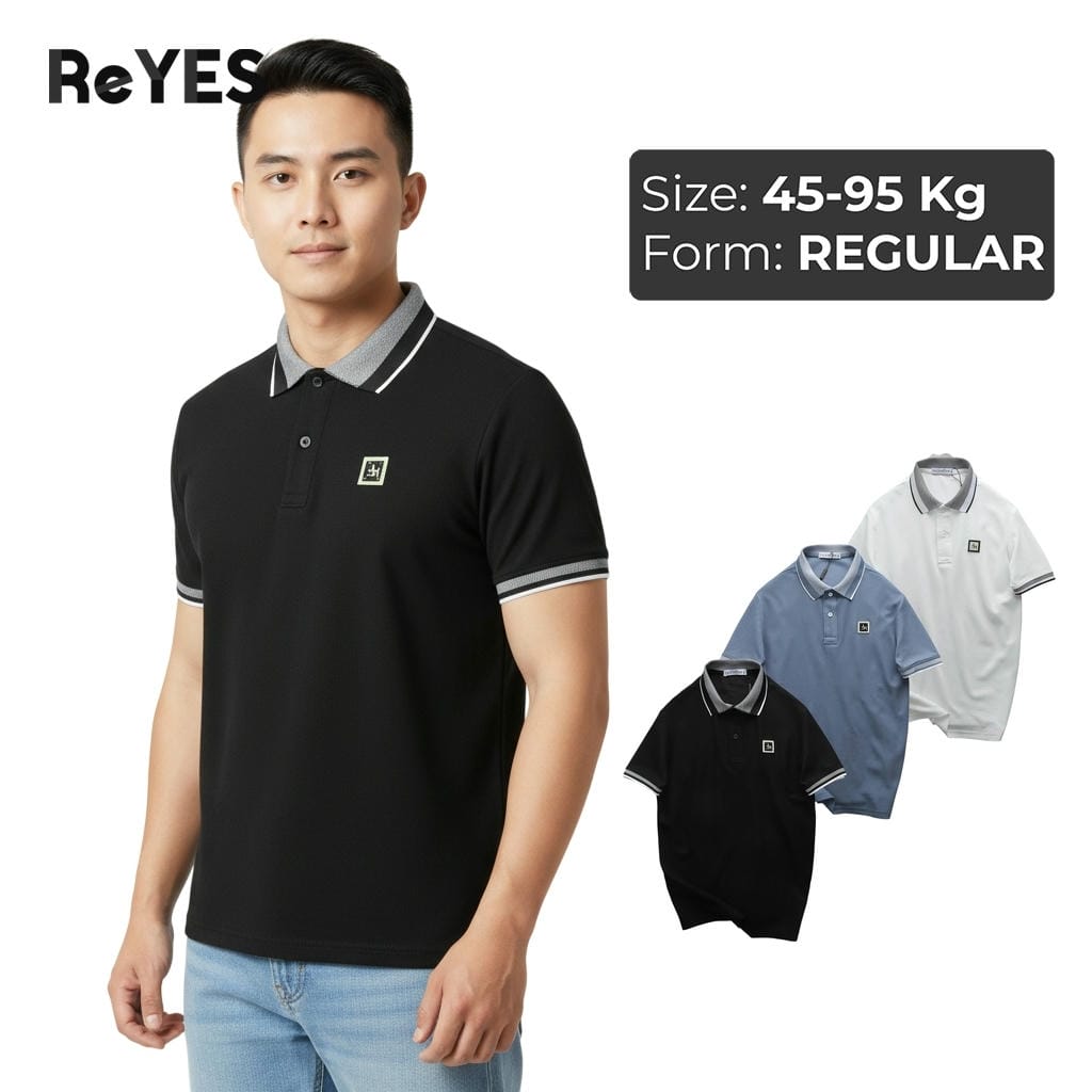 Áo thun nam polo tay ngắn cá sấu lục giác, cổ bẻ phối bo, phong cách công sở ReYES RSP003, màu trắng, đen, xanh