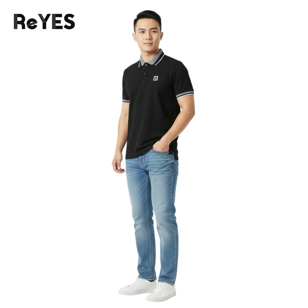 Alternative view of Áo thun nam polo tay ngắn cá sấu lục giác, cổ bẻ phối bo, phong cách công sở ReYES RSP003, màu trắng, đen, xanh