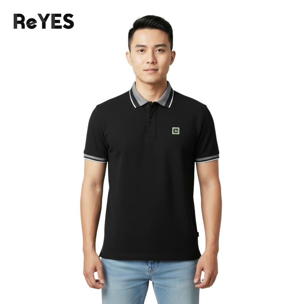 Áo thun nam polo tay ngắn cá sấu lục giác, cổ bẻ phối bo, phong cách công sở ReYES RSP003, màu trắng, đen, xanh - Ảnh 3