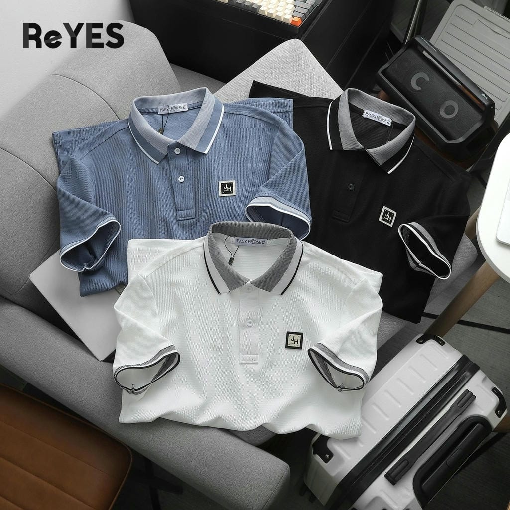 Áo thun nam polo tay ngắn cá sấu lục giác, cổ bẻ phối bo, phong cách công sở ReYES RSP003, màu trắng, đen, xanh - Ảnh 4