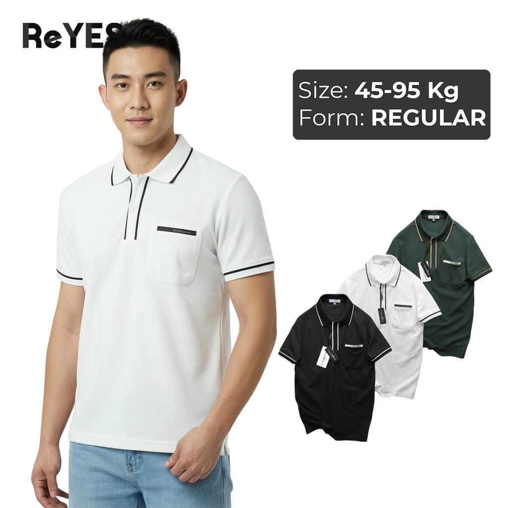 Áo thun nam polo tay ngắn cổ bẻ viền, form regular, 5 size M–XXXL ReYES RSP010, màu trắng, đen, xanh rêu