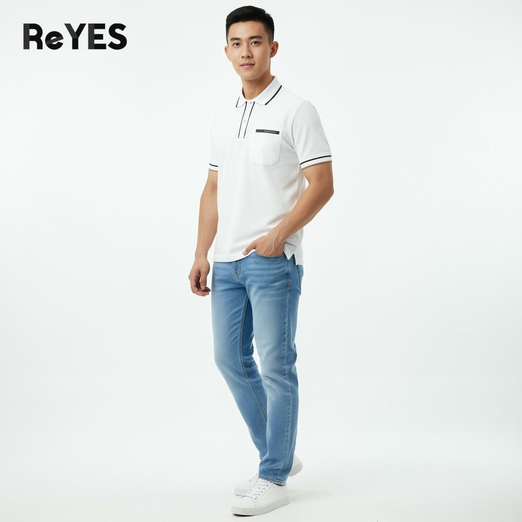 Alternative view of Áo thun nam polo tay ngắn cổ bẻ viền, form regular, 5 size M–XXXL ReYES RSP010, màu trắng, đen, xanh rêu
