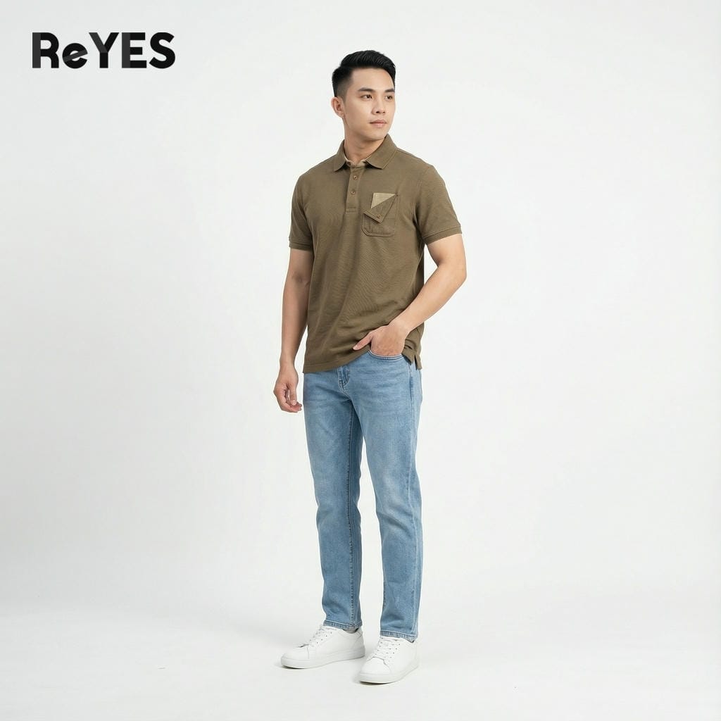 Alternative view of Áo thun nam polo tay ngắn túi hộp cá sấu vảy cá form regular basic ReYES RSP052, có big size