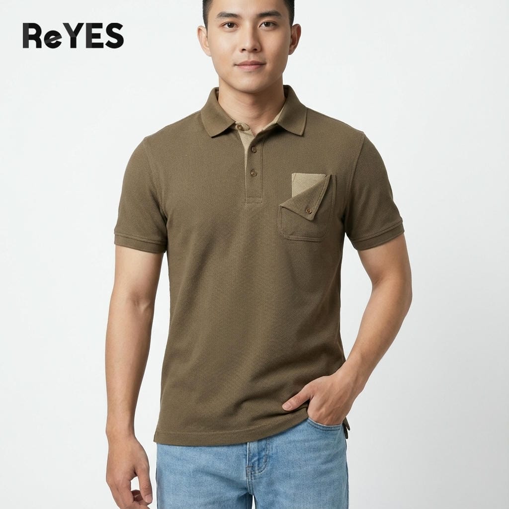 Áo thun nam polo tay ngắn túi hộp cá sấu vảy cá form regular basic ReYES RSP052, có big size - Ảnh 3